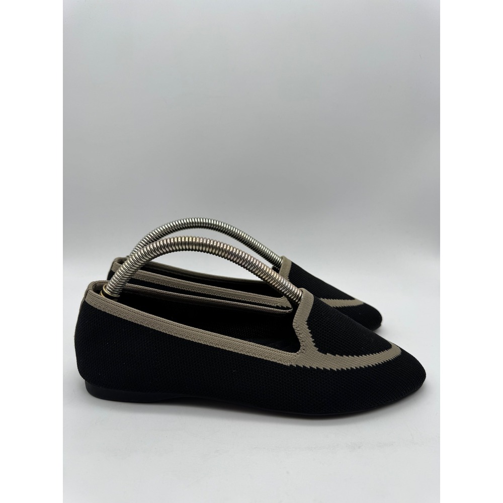 Birdies Womens Black Tan Knit Pointed Toe Loafers Flat Comfort Shoes Size 8.5